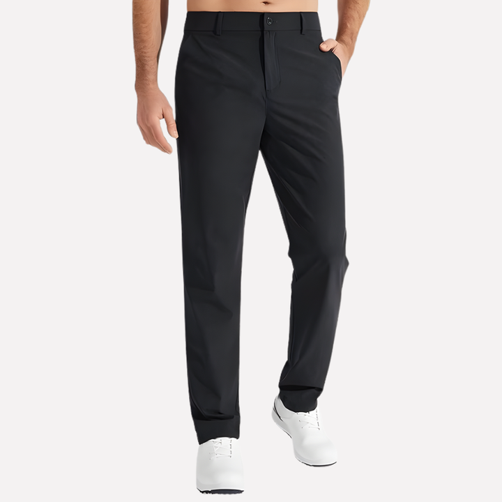 Men's tailored stretch performance golf trousers in a sleek fit, perfect for the course and smart casual wear.