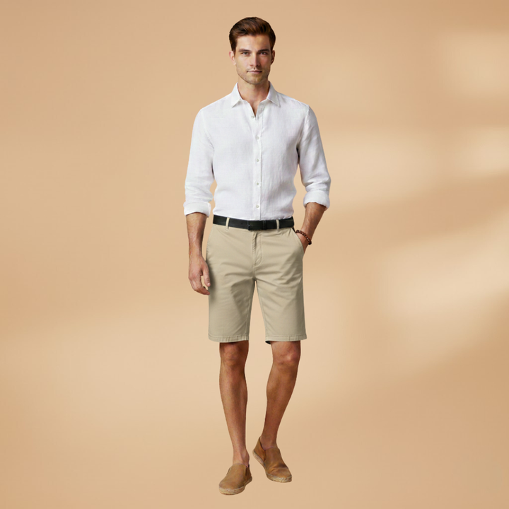Stylish men's knee-length summer shorts, perfect for smart casual or everyday warm weather.