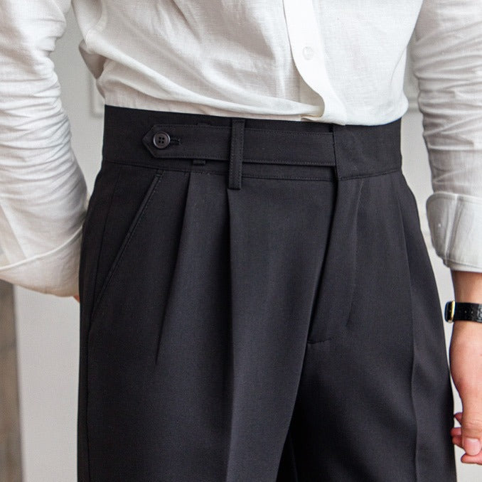 Versatile men's tailored pants, transitioning seamlessly from formal to casual wear for modern men.