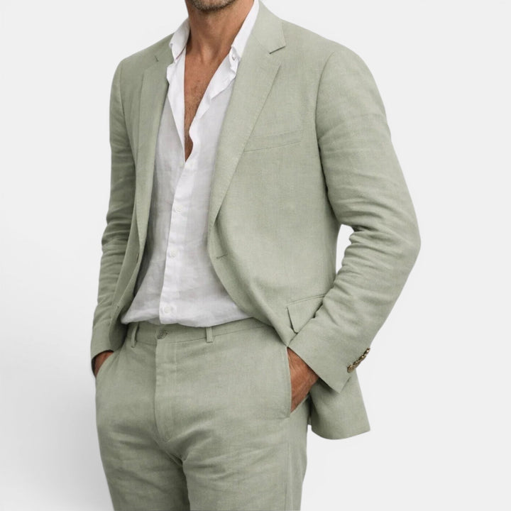 Men's tailored two-piece suit set in classic colors, with a blazer and pants for formal business or event wear.