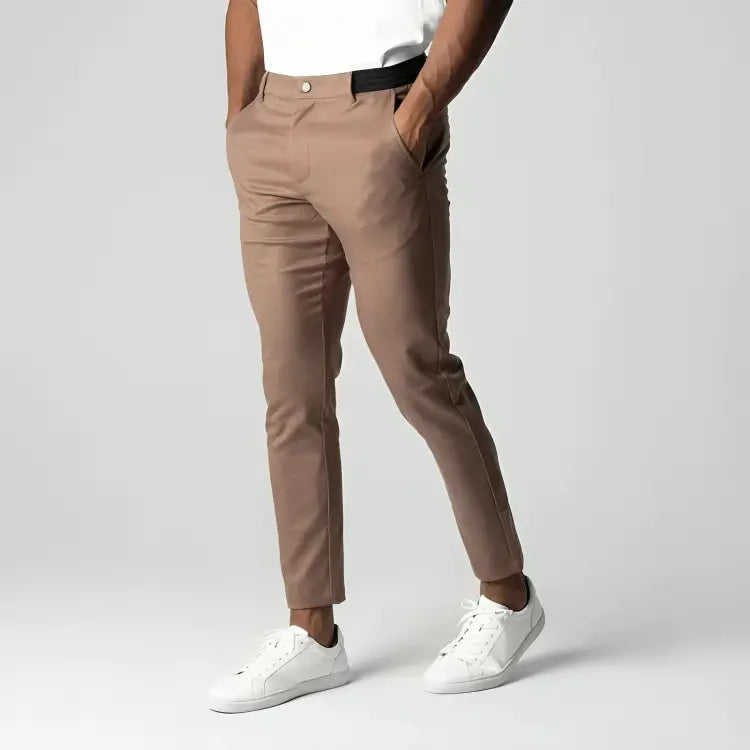 Men's smart casual chinos, tapered fit & ankle length. Modern trousers with practical side pockets.