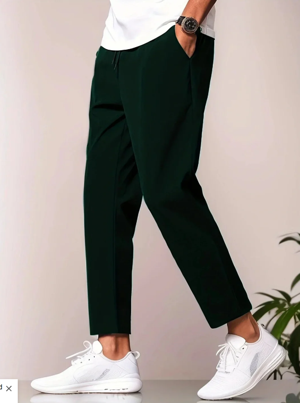 Stylish men's tapered lightweight trousers, offering comfort fit for casual everyday wear and travel.
