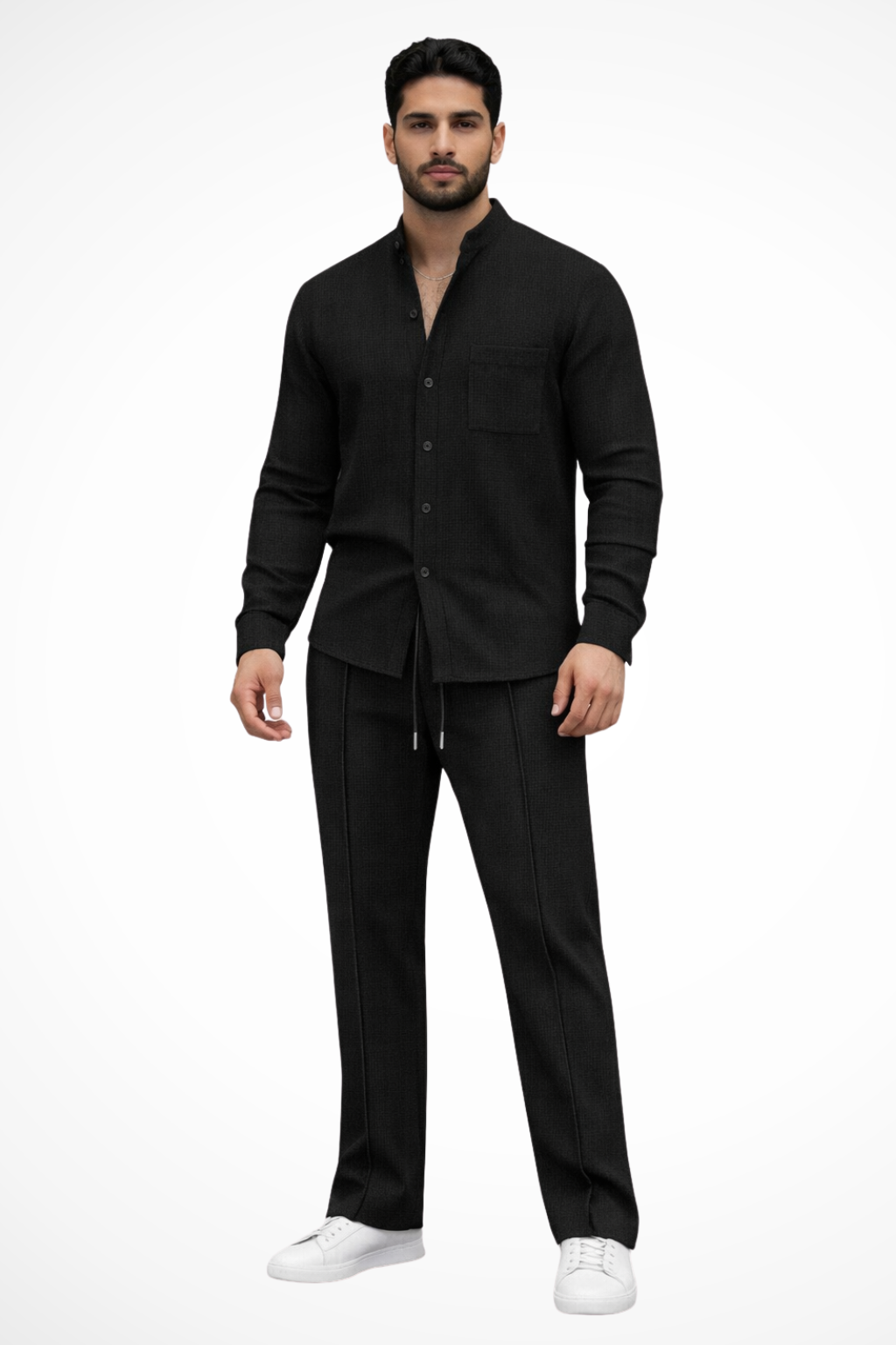 Men's textured button shirt and trousers combo, a perfect 2-piece casual set.