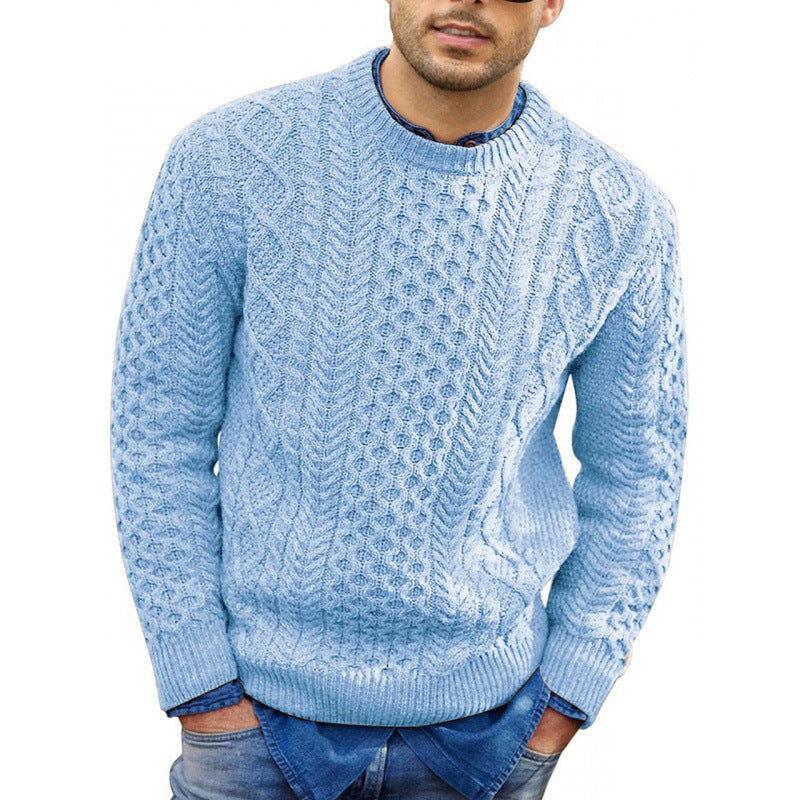 Men's textured crew neck knit sweater in a relaxed fit, perfect for casual autumn and winter comfort.