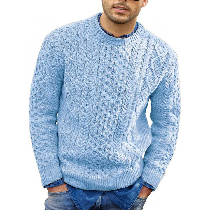 Men's textured crew neck knit sweater in a relaxed fit, perfect for casual autumn and winter comfort.