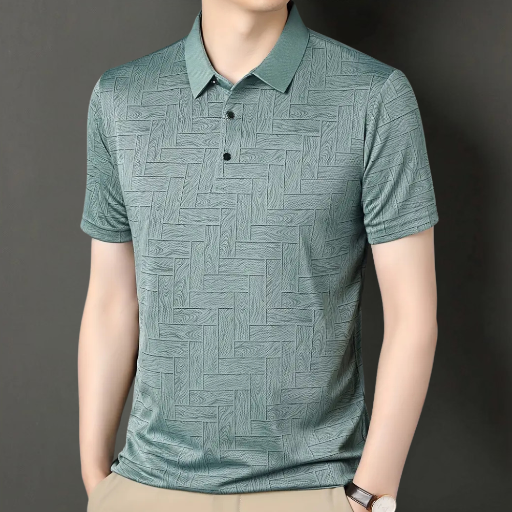 Men's textured knit polo shirt, short sleeve, smart casual style. Tailored fit for a modern look.