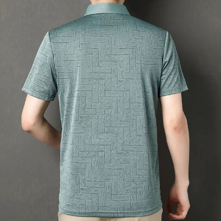 Comfortable men's short sleeve polo with textured knit. Versatile smart casual top for summer.