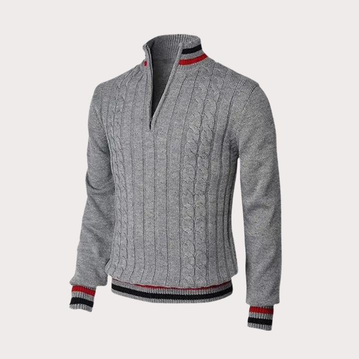 Smart casual men's quarter-zip pullover sweater in a warm, cozy knit fabric