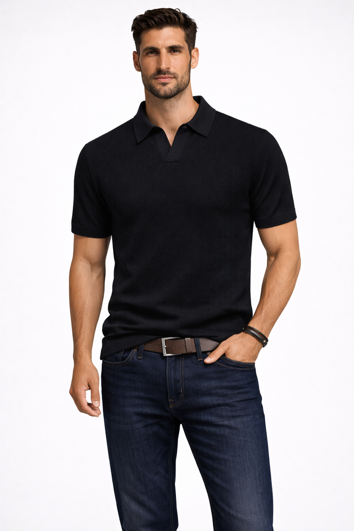 Men's performance polo shirt with textured knit