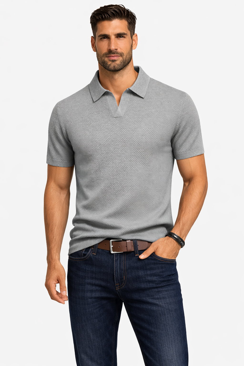 Durable men's textured polo, designed for lasting style