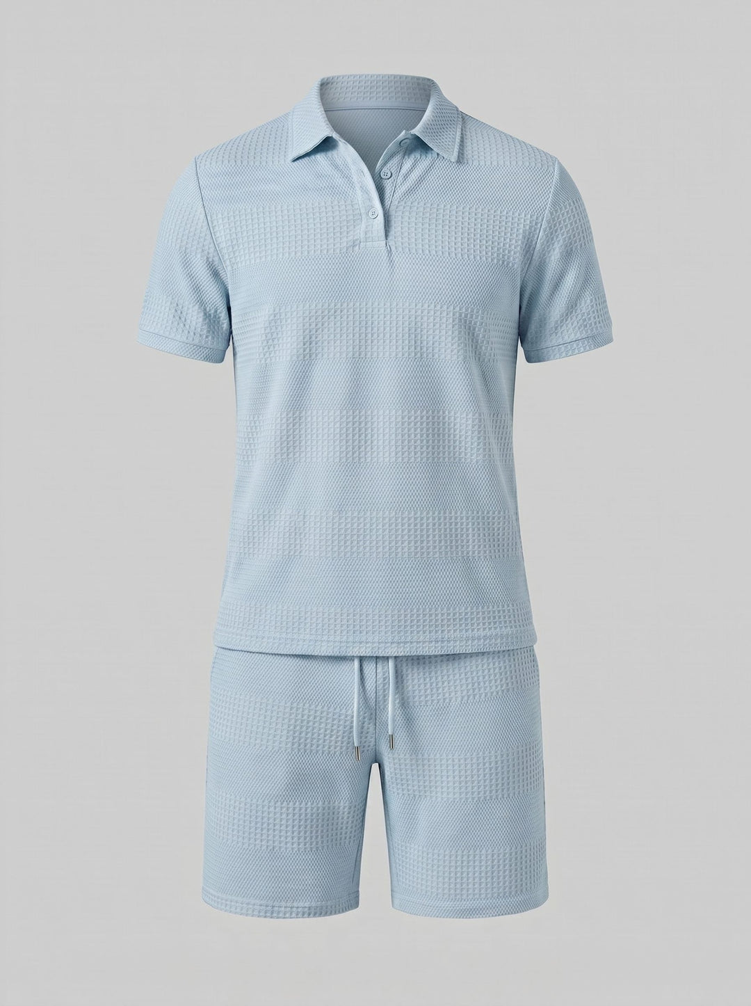 Men's two-piece set: Textured polo shirt & shorts. Perfect for a relaxed summer vibe.