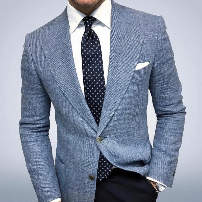 Stylish men's spring blazer. Textured fabric, tailored fit. Ideal for smart casual or business casual occasions.