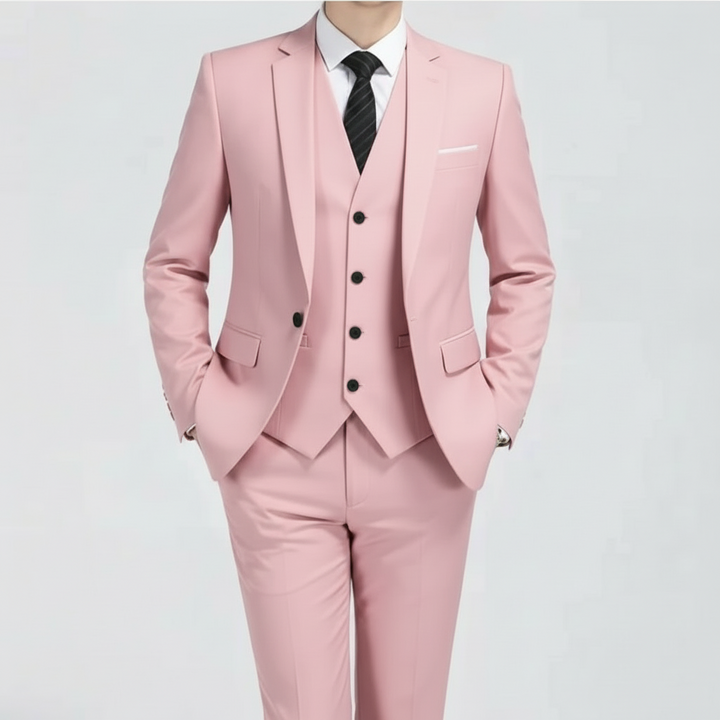 Sharp men's spring formal suit with matching waistcoat for business attire.