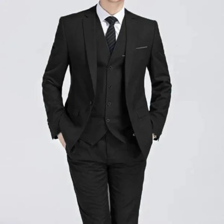 A distinguished men's formal suit ensemble including a finely tailored waistcoat.