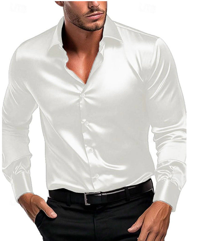 Close-up of the button detail on a men's formal button-down shirt.
