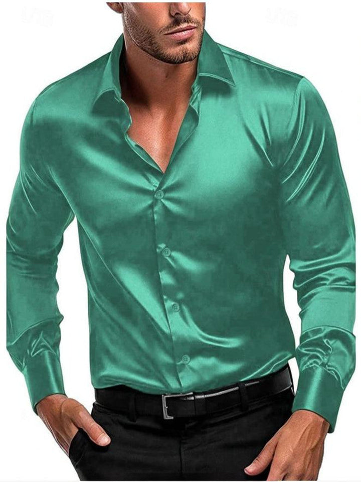 Side view of a men's versatile button-down shirt, highlighting its clean lines.
