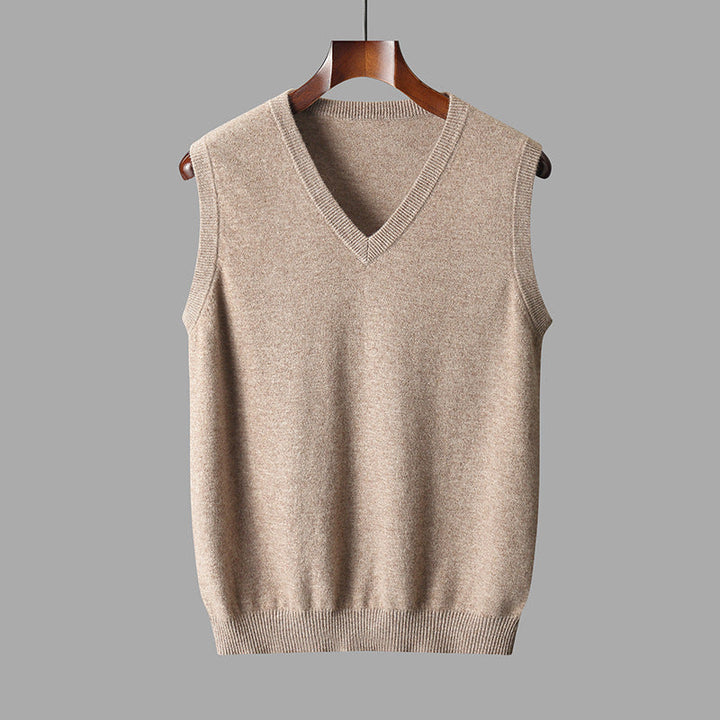 Men's timeless v-neck sweater vest in charcoal grey, perfect for smart casual looks.