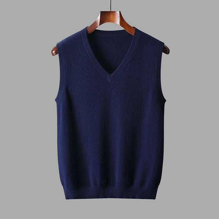 Comfortable and stylish men's v-neck knit vest, a staple for any modern wardrobe.