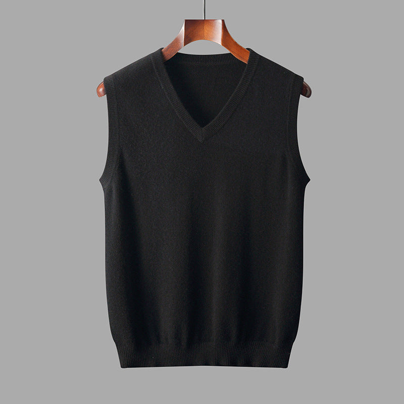 Men's fashion essential: a timeless v-neck sweater vest for sophisticated layering.