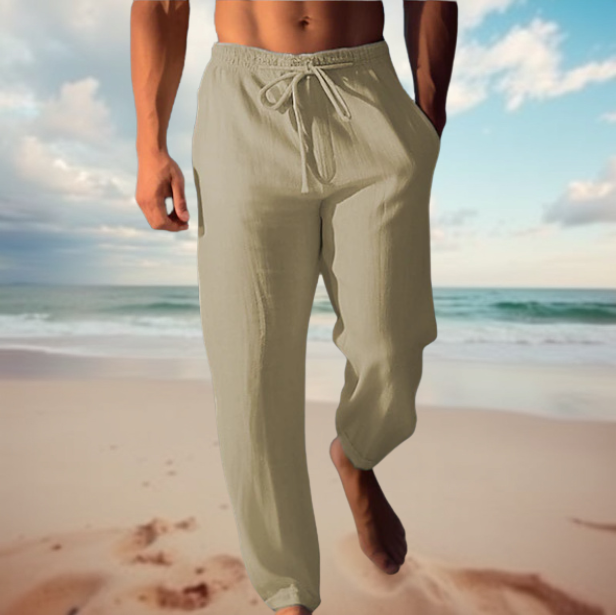 Modern men's comfort fit casual pants. Trendy elastic waist for ultimate summer style & relaxation.