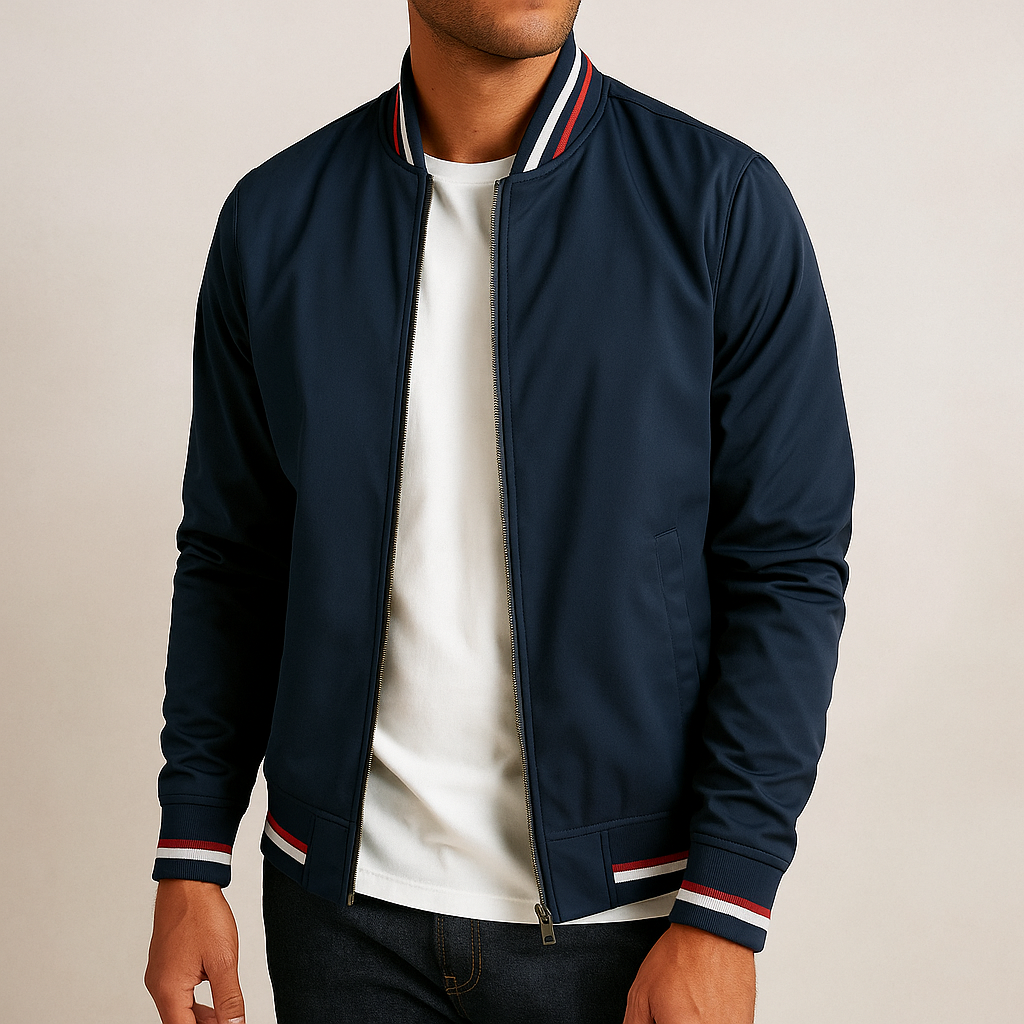 Casual men's fall jacket; trendy, windproof, & comfortable with ribbed cuffs for everyday wear.