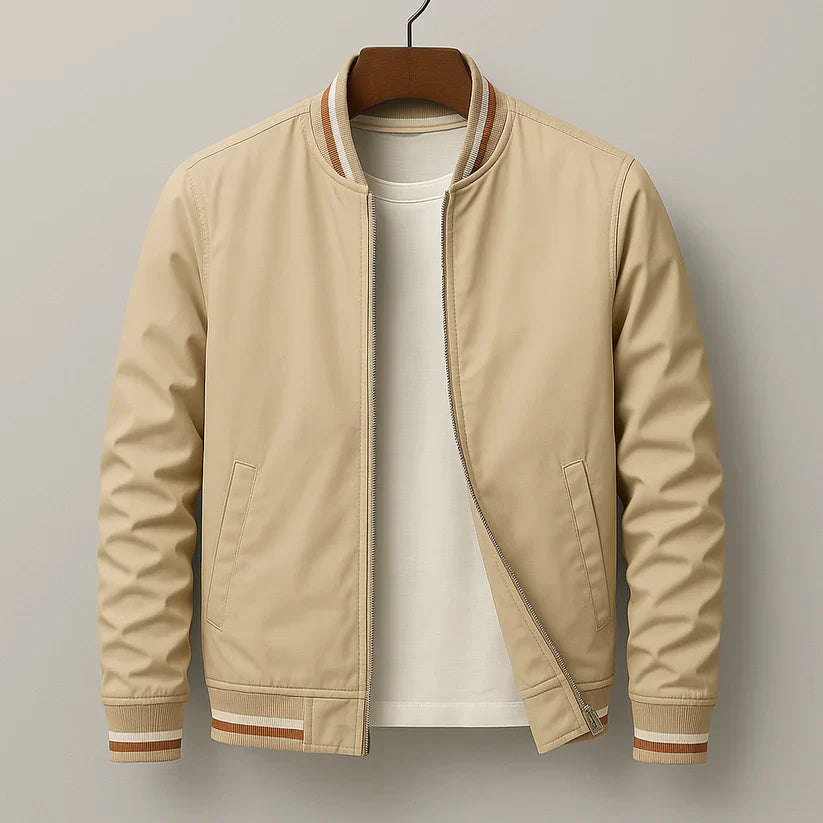 Close-up of a men's windproof bomber jacket's ribbed cuffs, showcasing comfort and style.