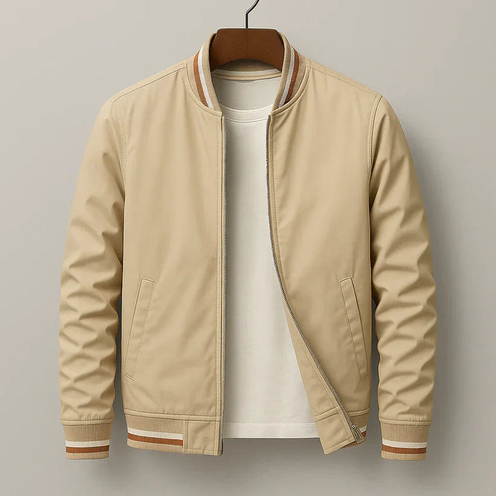 Close-up of a men's windproof bomber jacket's ribbed cuffs, showcasing comfort and style.