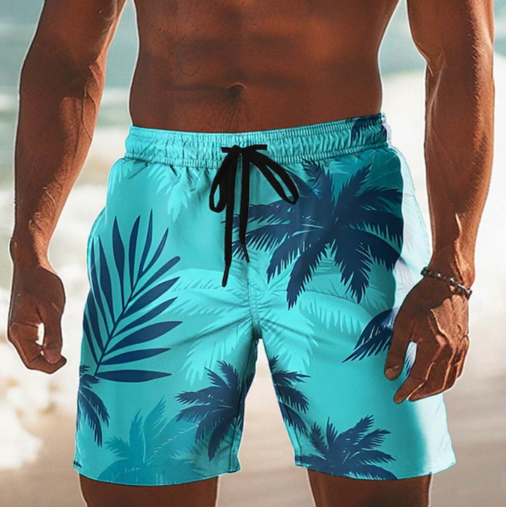 Comfortable men's tropical shorts, relaxed fit with drawstring. Perfect for summer, beach, & casual wear.