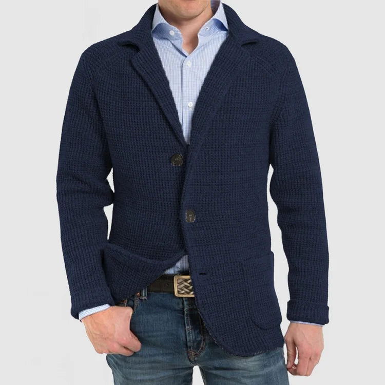 Comfortable men's two-button blazer, a tailored jacket for smart casual fashion and everyday wear.