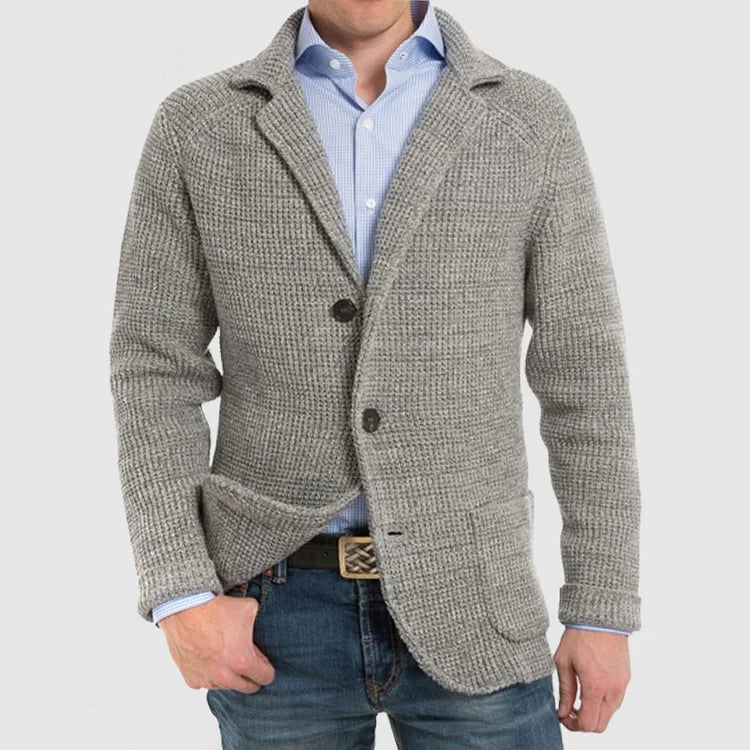 Fashionable men's two-button blazer, offering a smart look, comfort, and a casual style.
