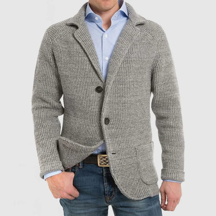 Fashionable men's two-button blazer, offering a smart look, comfort, and a casual style.