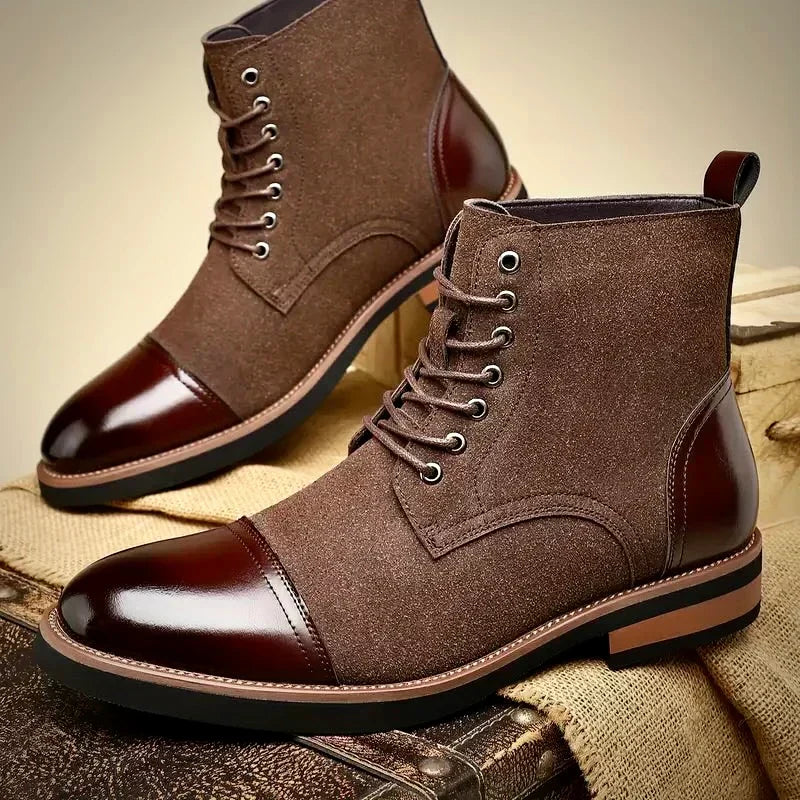 Elevate your look with men's two-tone hybrid ankle boots. Perfect for smart casual or formal attire. Stylish & versatile.
