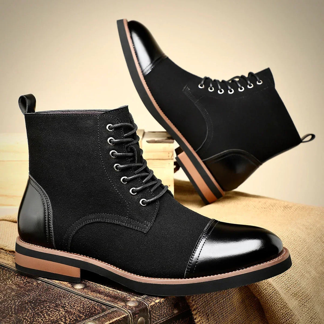 Men's versatile two-tone hybrid ankle boots. Combines formal elegance with smart casual comfort. Modern footwear.