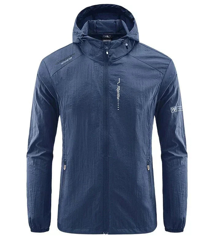 Shop men's casual wear: lightweight, hooded jacket ideal for summer and sun-resistant needs.