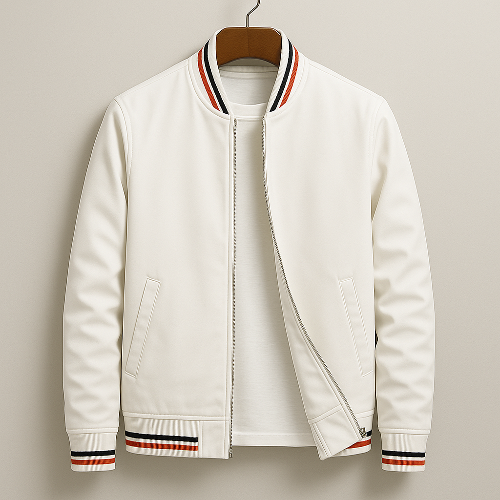 Modern men's bomber jacket, a versatile zip-up outerwear piece for timeless urban and casual fashion.