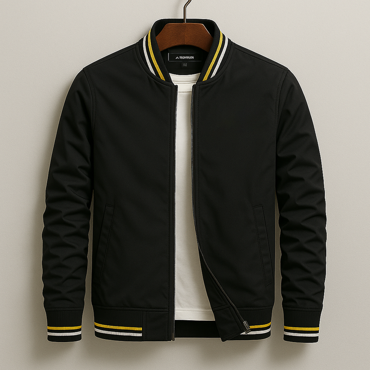 Sleek men's urban bomber jacket with full zip, essential for a modern, everyday casual look.