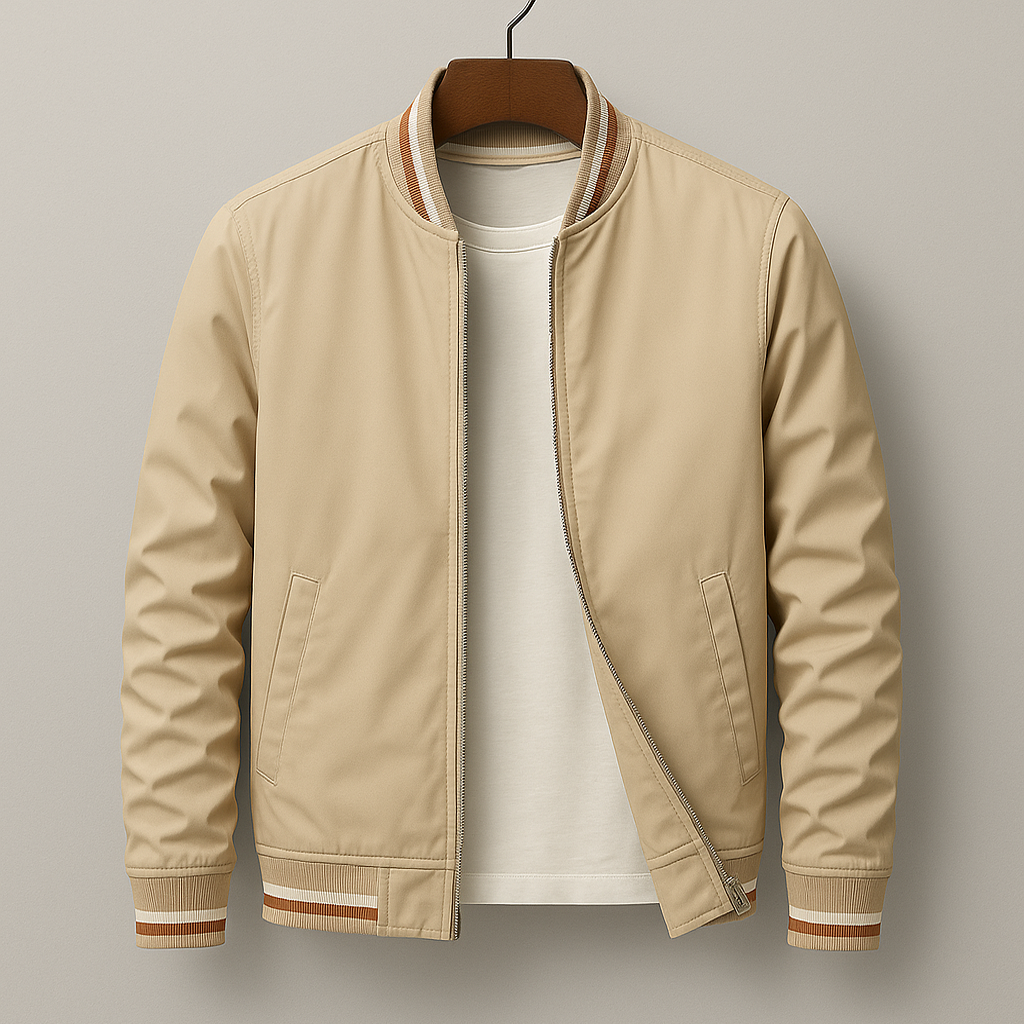 Lightweight men's bomber jacket, a comfortable zip-up for spring & autumn urban style. Ribbed cuffs.