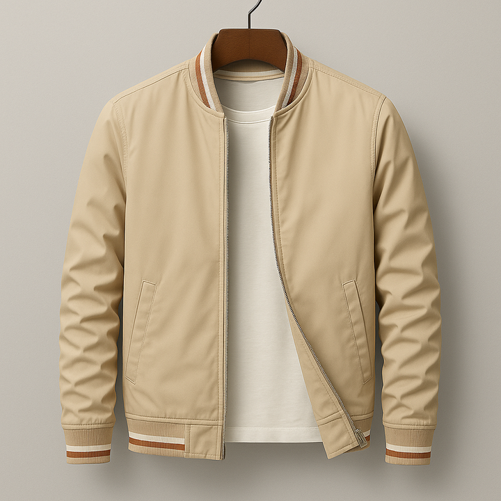 Lightweight men's bomber jacket, a comfortable zip-up for spring & autumn urban style. Ribbed cuffs.