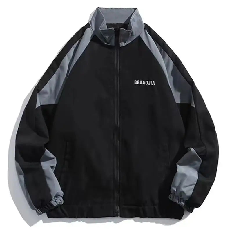 Stylish men's color-block windbreaker, a versatile lightweight jacket for urban casual wear & weather protection.