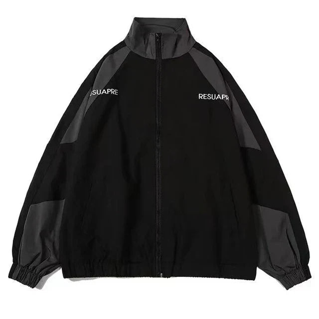 Dynamic color-block men's windbreaker, perfect lightweight jacket for urban adventures & transitional weather.