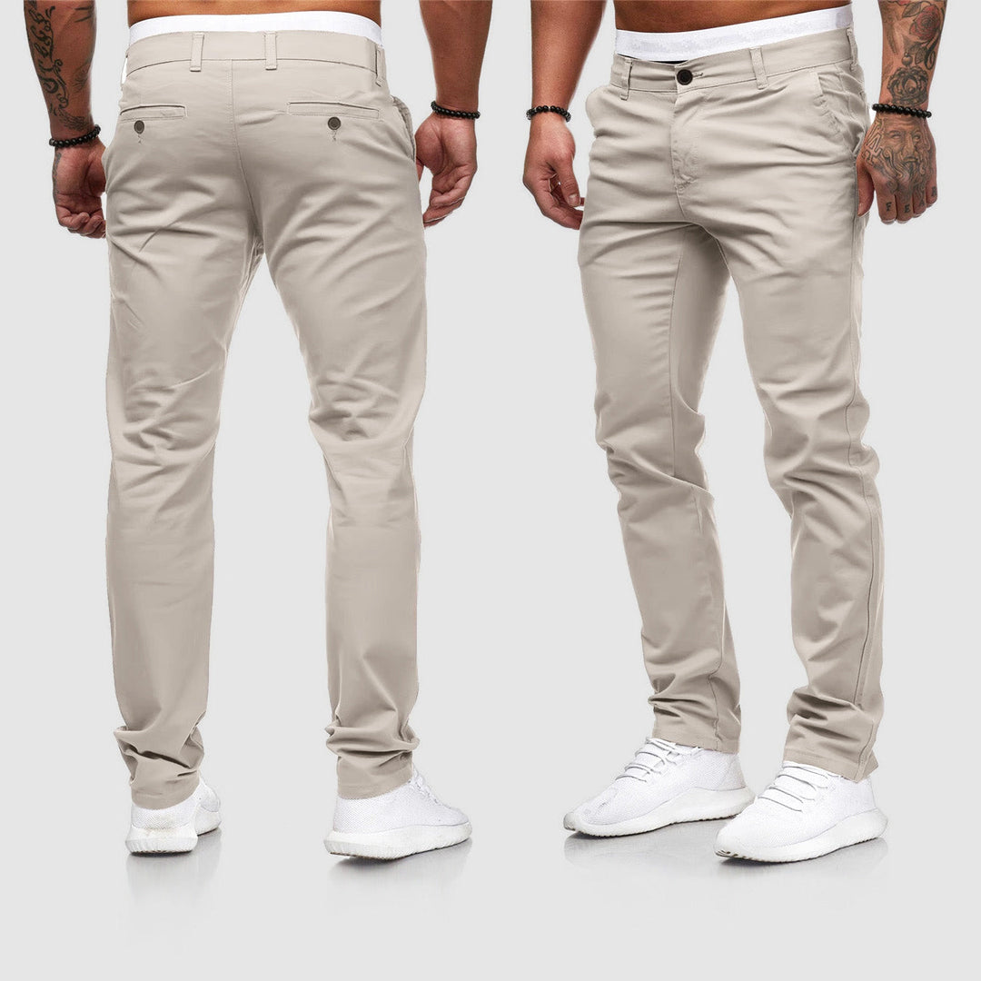 Men's urban slim fit chino pants in beige, ideal for casual wear & versatile styling.