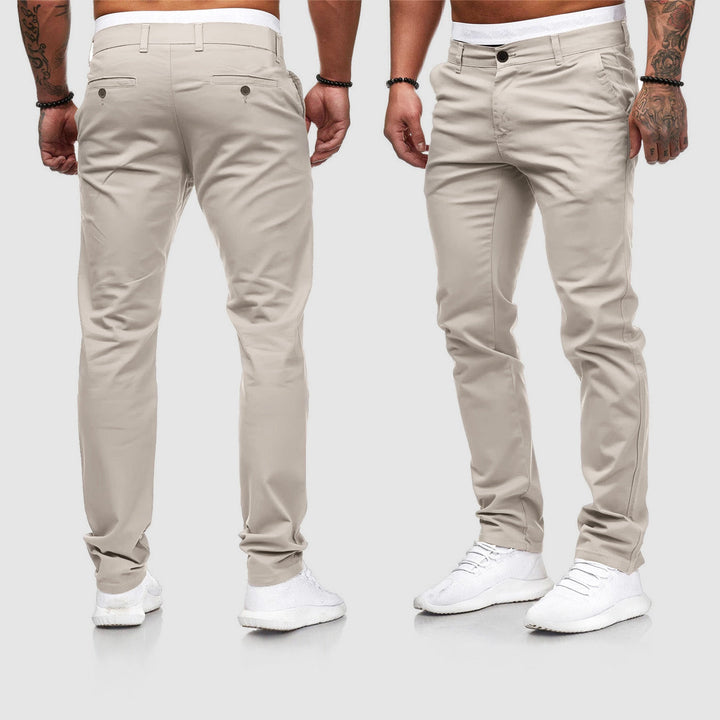 Men's urban slim fit chino pants in beige, ideal for casual wear & versatile styling.