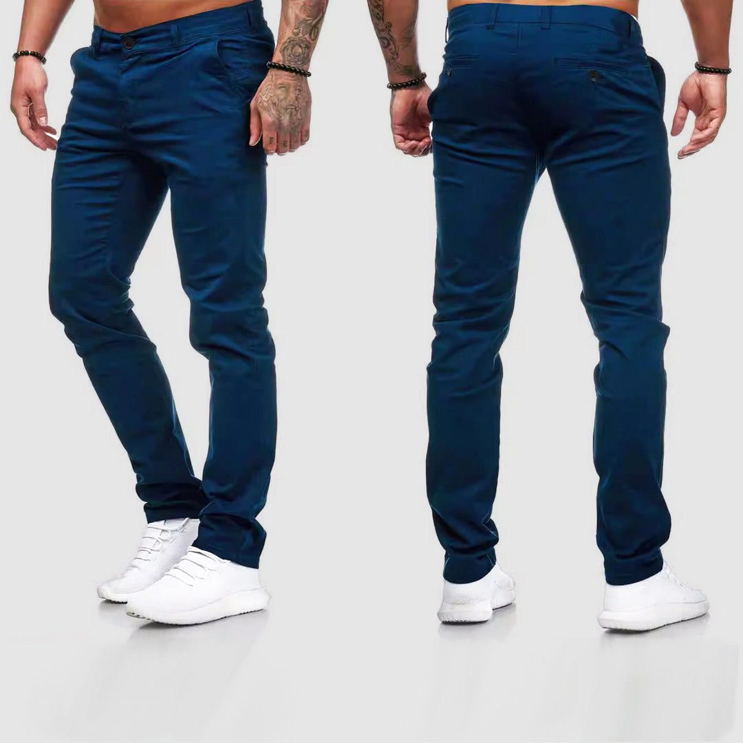 Stylish men's slim fit chino trousers, offering all-day comfort for urban fashion.