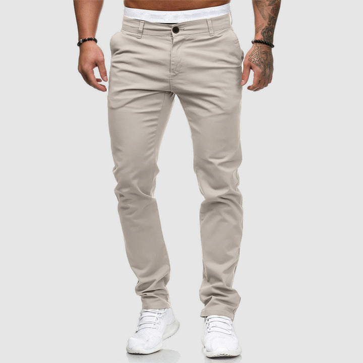 Comfortable men's slim fit chinos with a modern straight leg, great for everyday style.