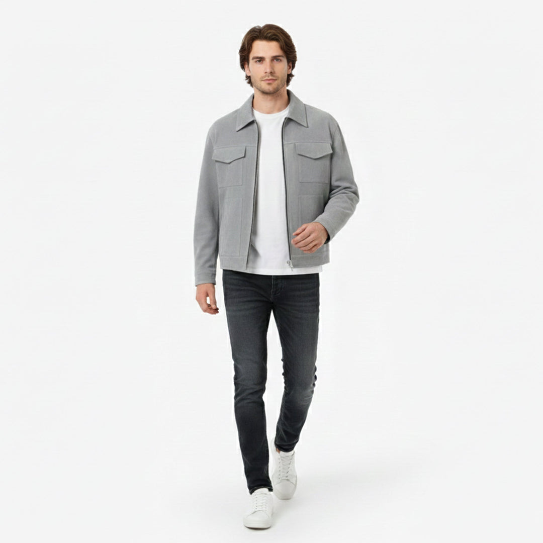 Warm men's urban zip jacket, ideal casual outerwear for fall fashion & winter style. Versatile everyday wear.