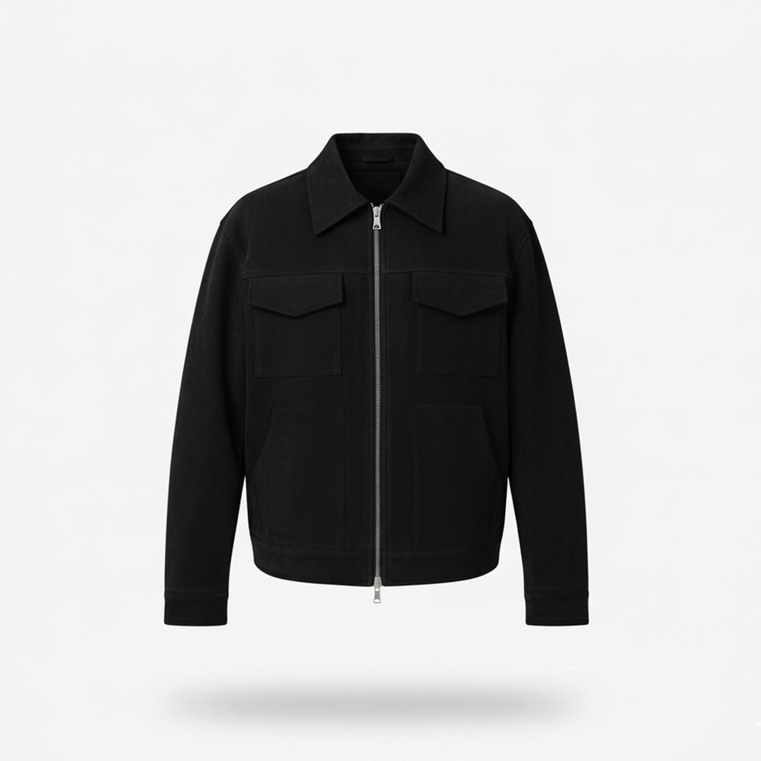 Stylish men's urban zip jacket, ideal for casual city wear & modern fall fashion. Warm everyday comfort.