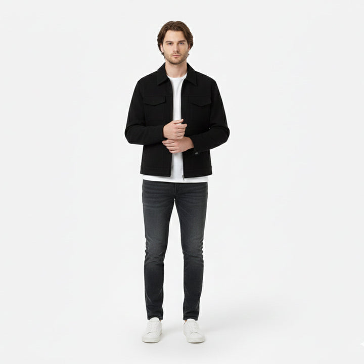 Warm men's zip jacket, essential casual outerwear for cold fall & winter style. Everyday versatile fashion.