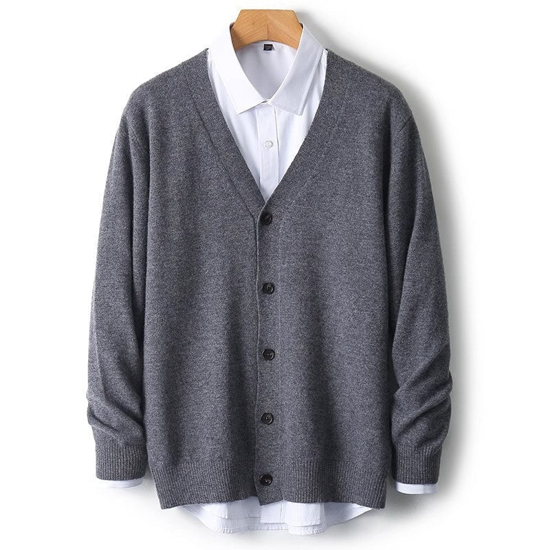Effortless men's layering with this stylish button-down V-neck cardigan sweater, a wardrobe staple.