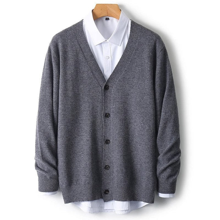 Effortless men's layering with this stylish button-down V-neck cardigan sweater, a wardrobe staple.