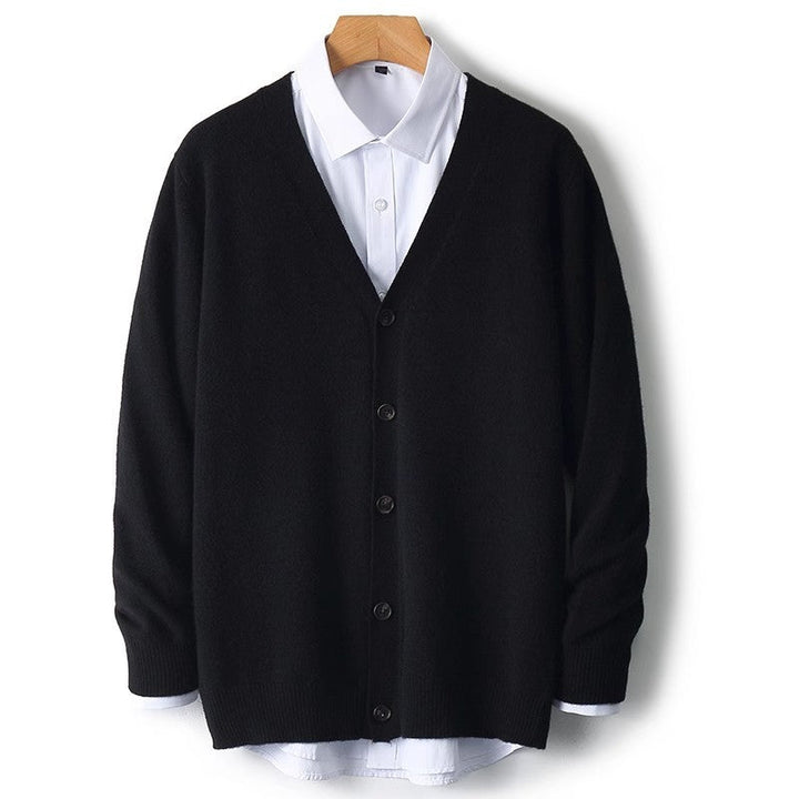 Elevate your casual style with this men's button-down V-neck cardigan, perfect for year-round layering.